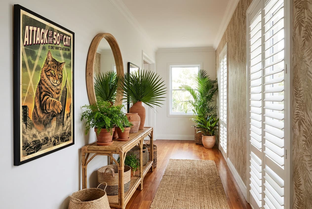 Tropical decor idea: “Poster The 50 Ft Cat” in a hallway