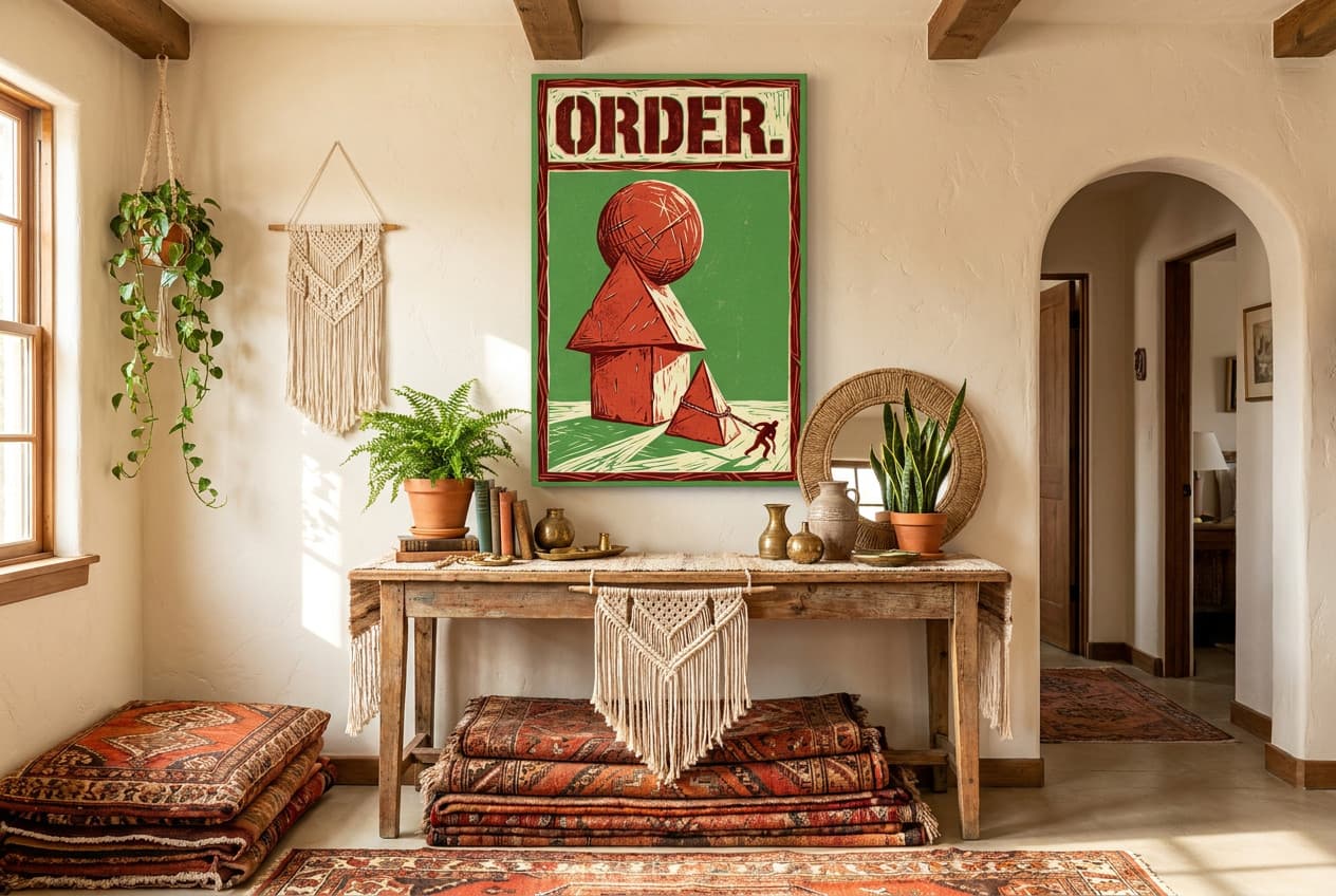 Bohemian decor idea: “Canvas Geometric Order” in a hallway
