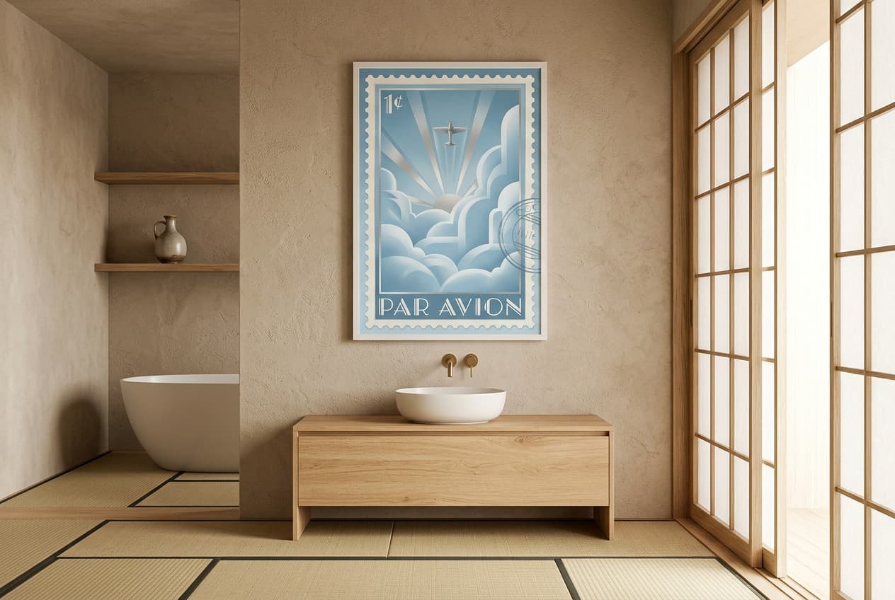 Japanese decor idea: “Poster Airplane Par Avion” in a bathroom