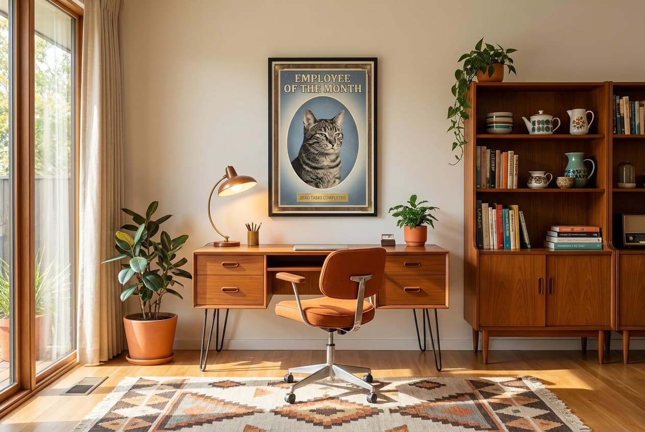 Mid-century decor idea: “Poster Employee of the Month” in a home office