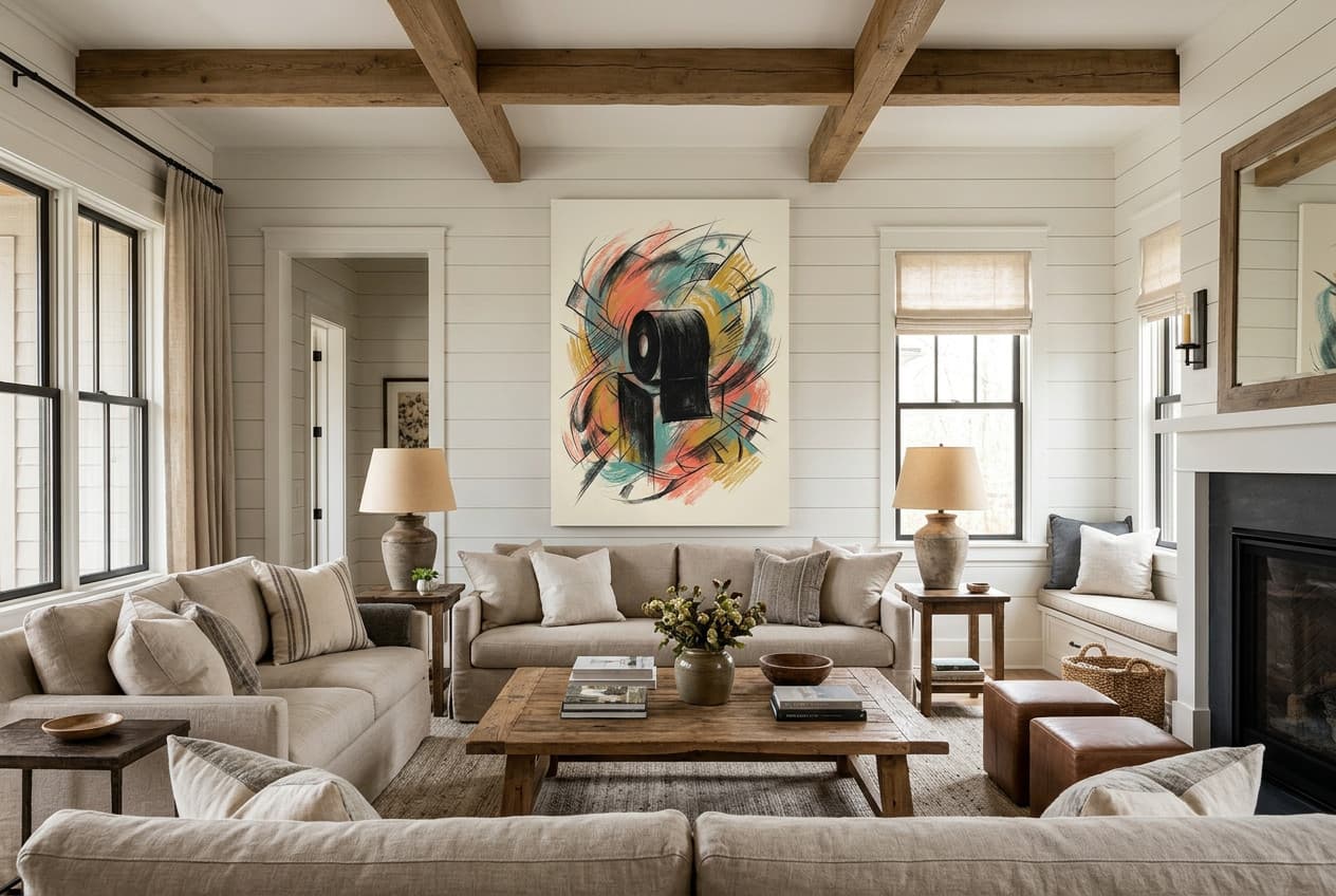 Farmhouse decor idea: “Canvas Golden Roll” in a living room