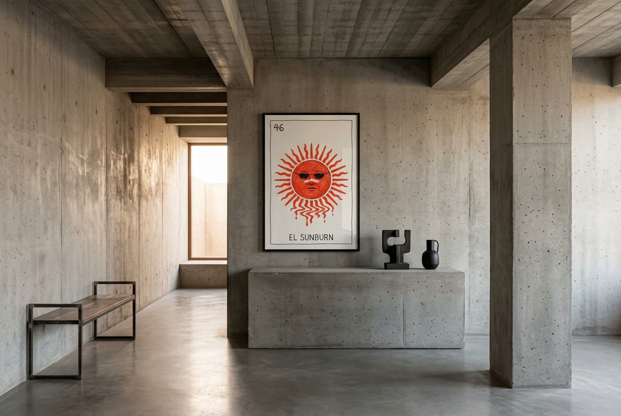Brutalist decor idea: “Poster Sun El Sunburn” in a hallway