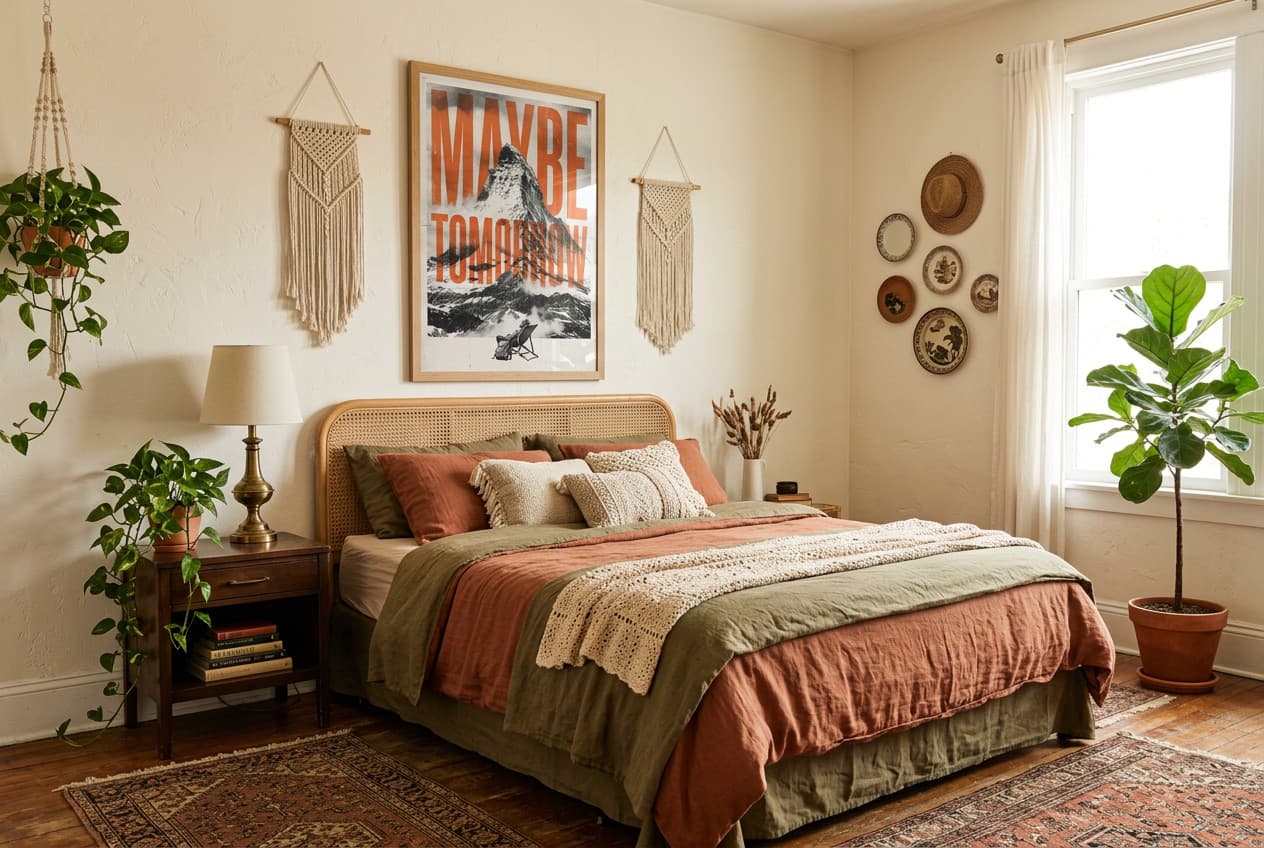 Bohemian decor idea: “Poster Mountain Maybe Tomorrow” in a bedroom