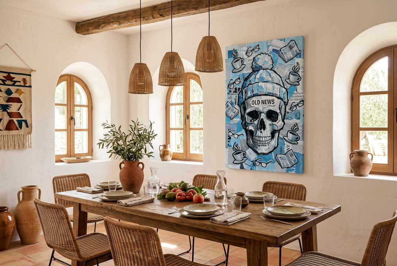 Mediterranean decor idea: “Canvas Skull Old News” in a dining room