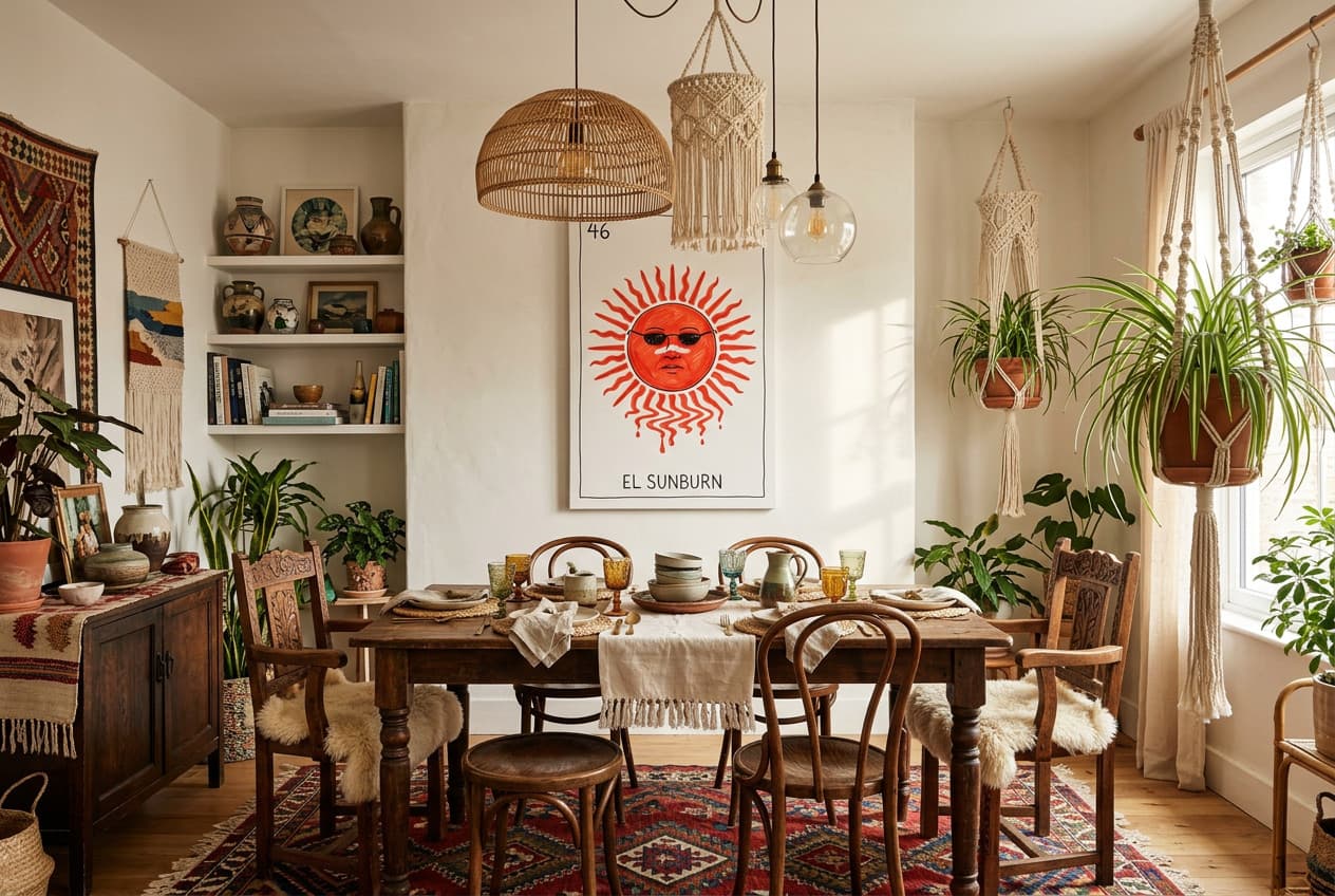 Bohemian decor idea: “Canvas Sun El Sunburn” in a dining room