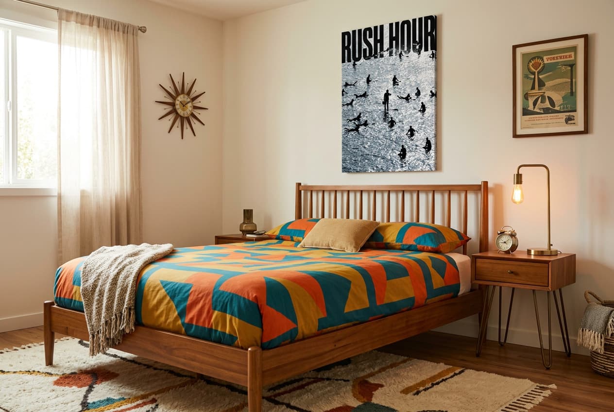 Mid-century decor idea: “Canvas Surf Rush Hour” in a bedroom