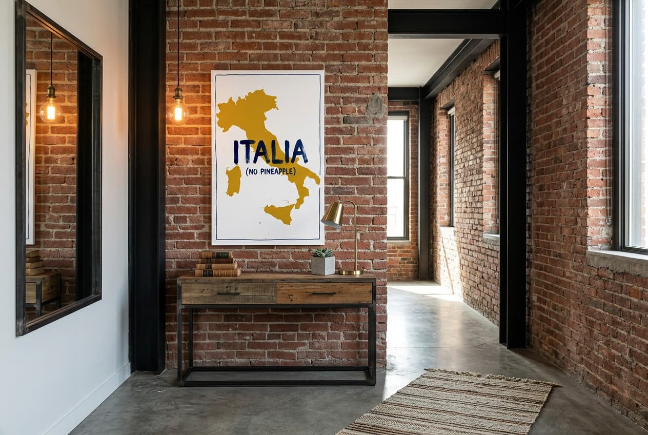 Industrial decor idea: “Canvas Italy No Pineapple” in a hallway