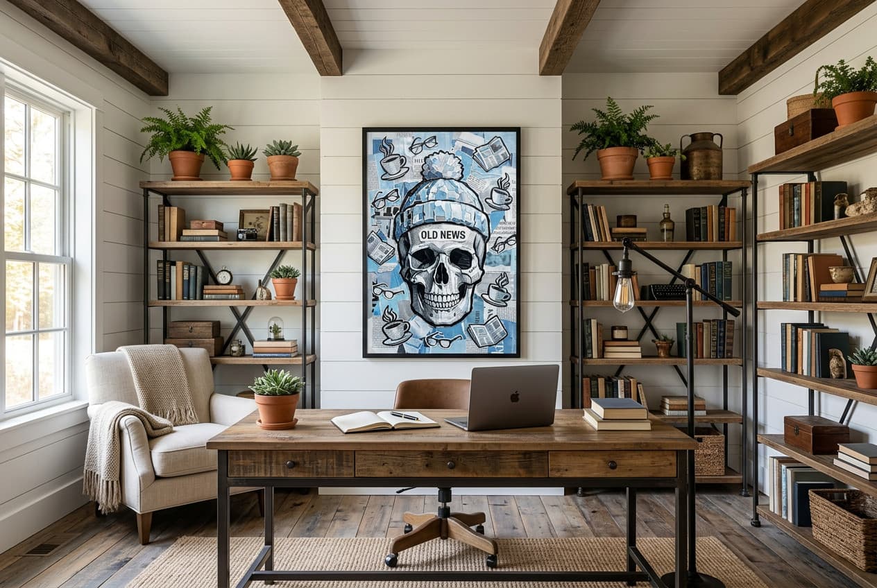 Poster Skull Old News – Room scene 1