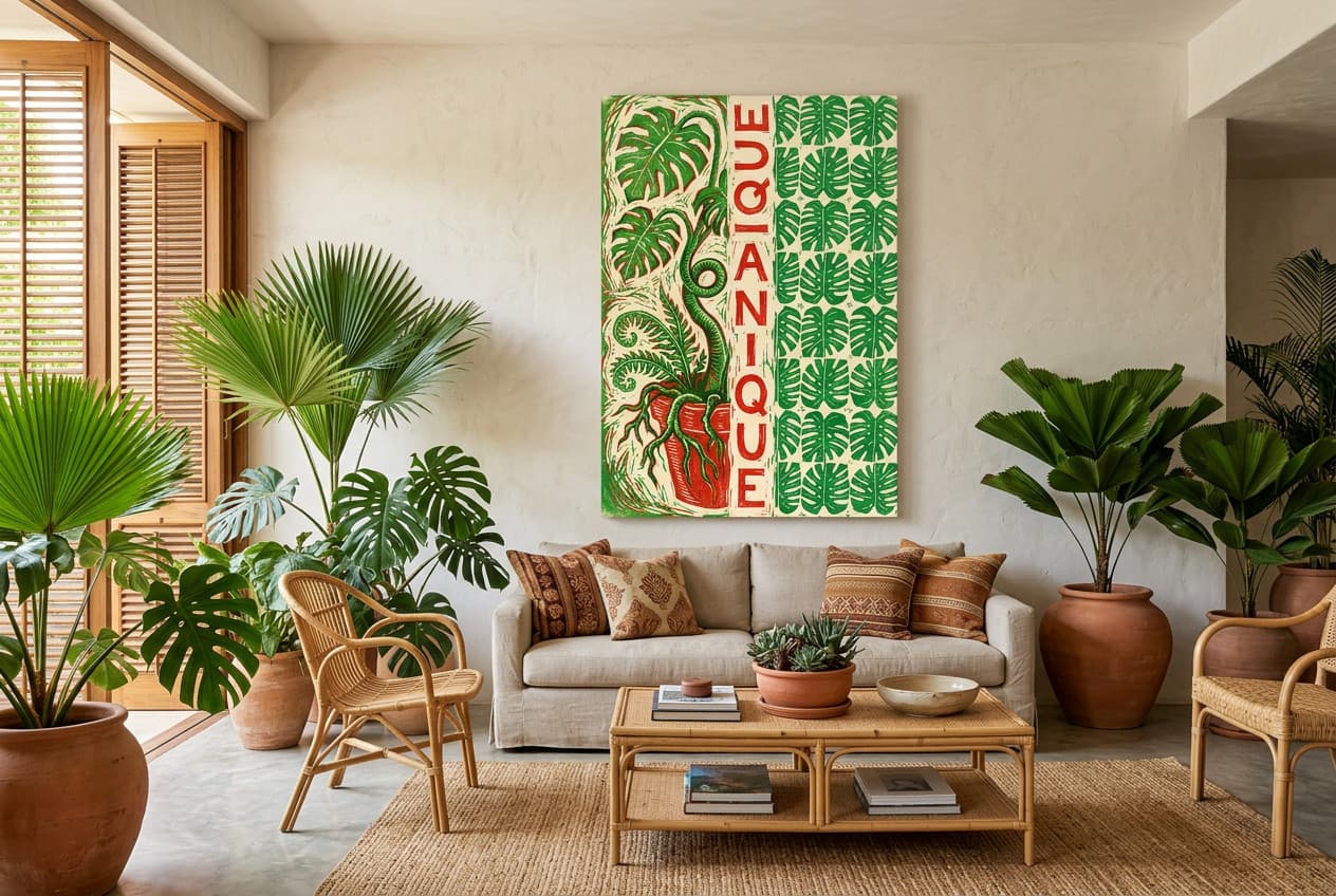 Tropical decor idea: “Canvas Botanical Wild Side” in a living room