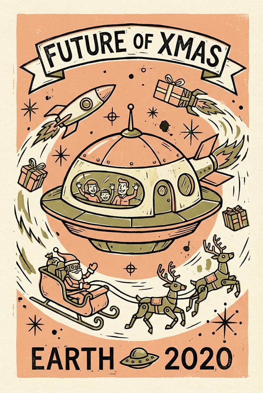 Affiche Douceur de Noël poster depicting a warmly lit home at Christmas, snow-covered landscape, festive and inviting.
