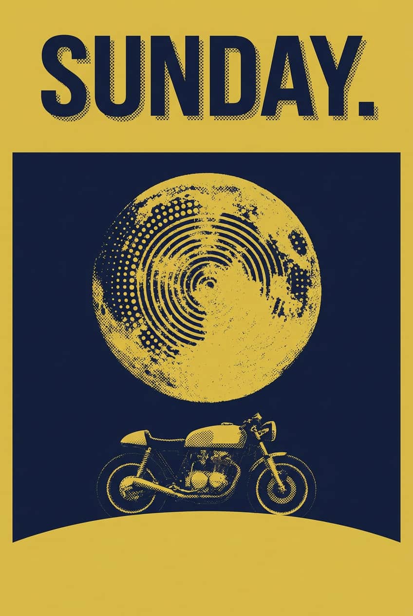 Canvas print of a motorcycle, titled 'Canvas Motorcycle Sunday', evoking freedom and adventure.