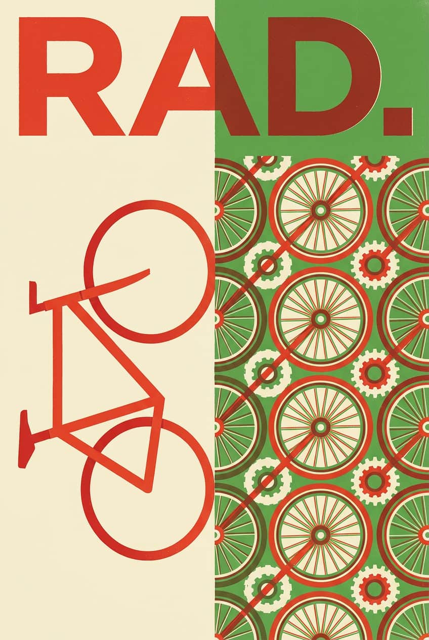 Poster featuring a dynamic illustration of a bicycle with the title 'Bicycle Rad'.