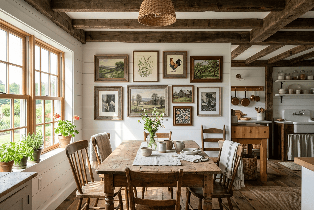 Poster Frog Ribbit Rave in a farmhouse kitchen gallery wall arrangement.