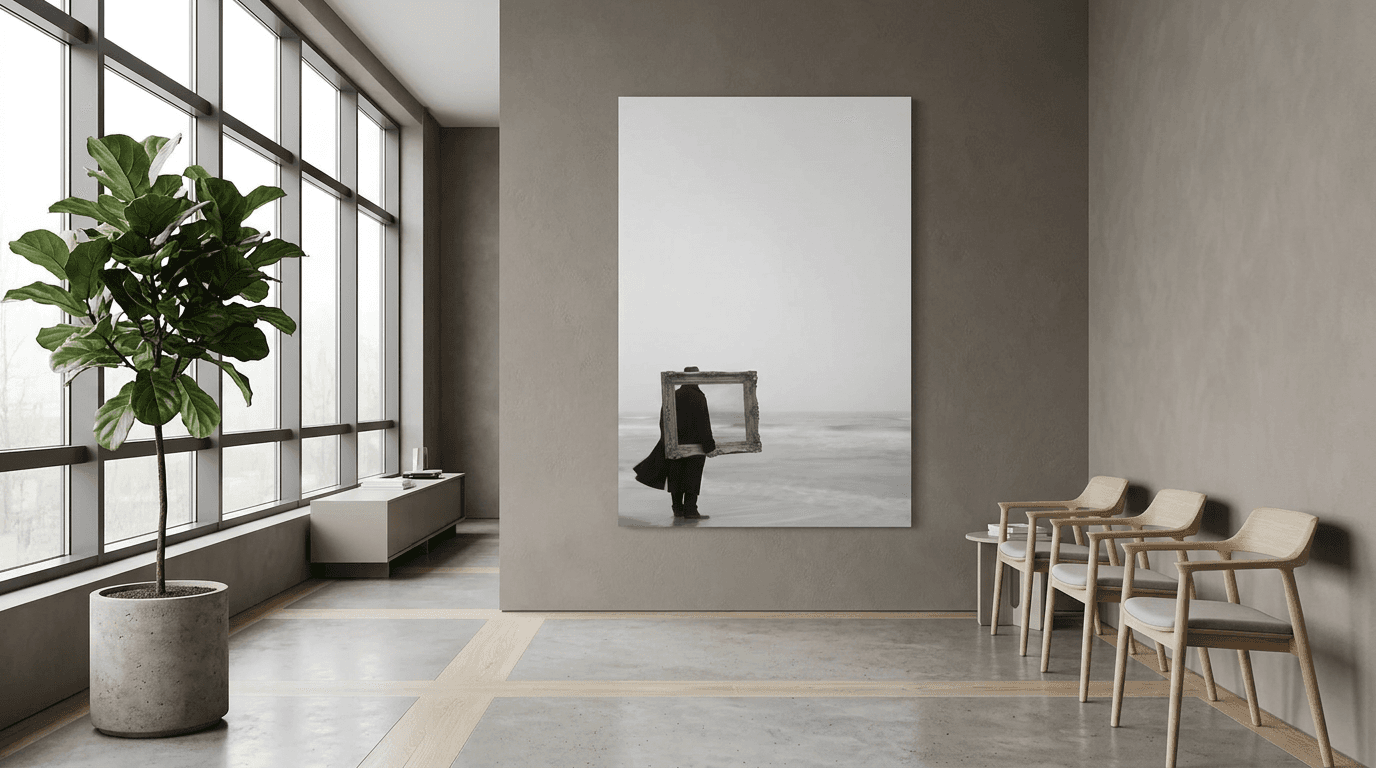 Art posters bringing warmth to a bright modern waiting room