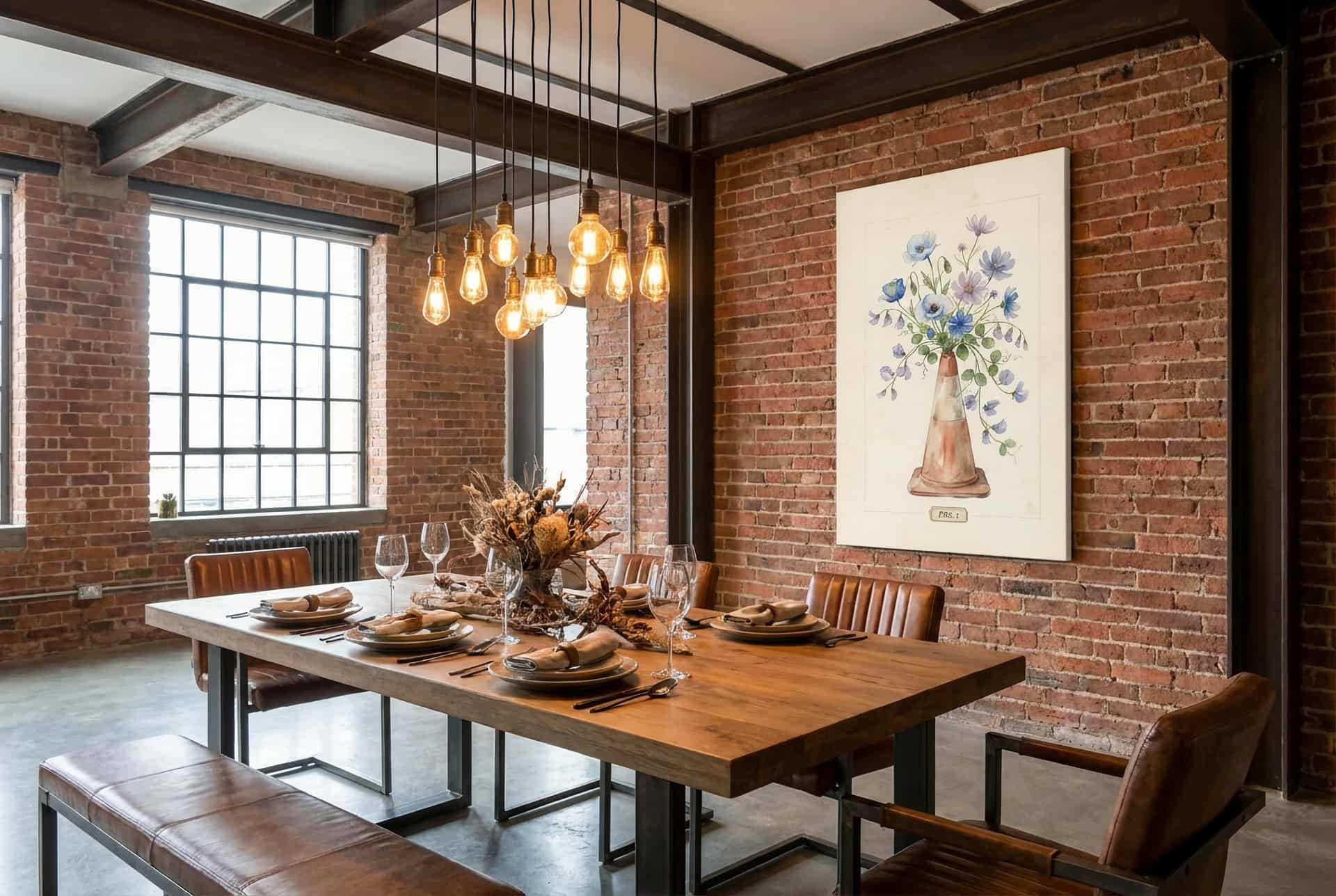 Canvas Watercolor Flowers Fig 1 – Dining Room (industrial)