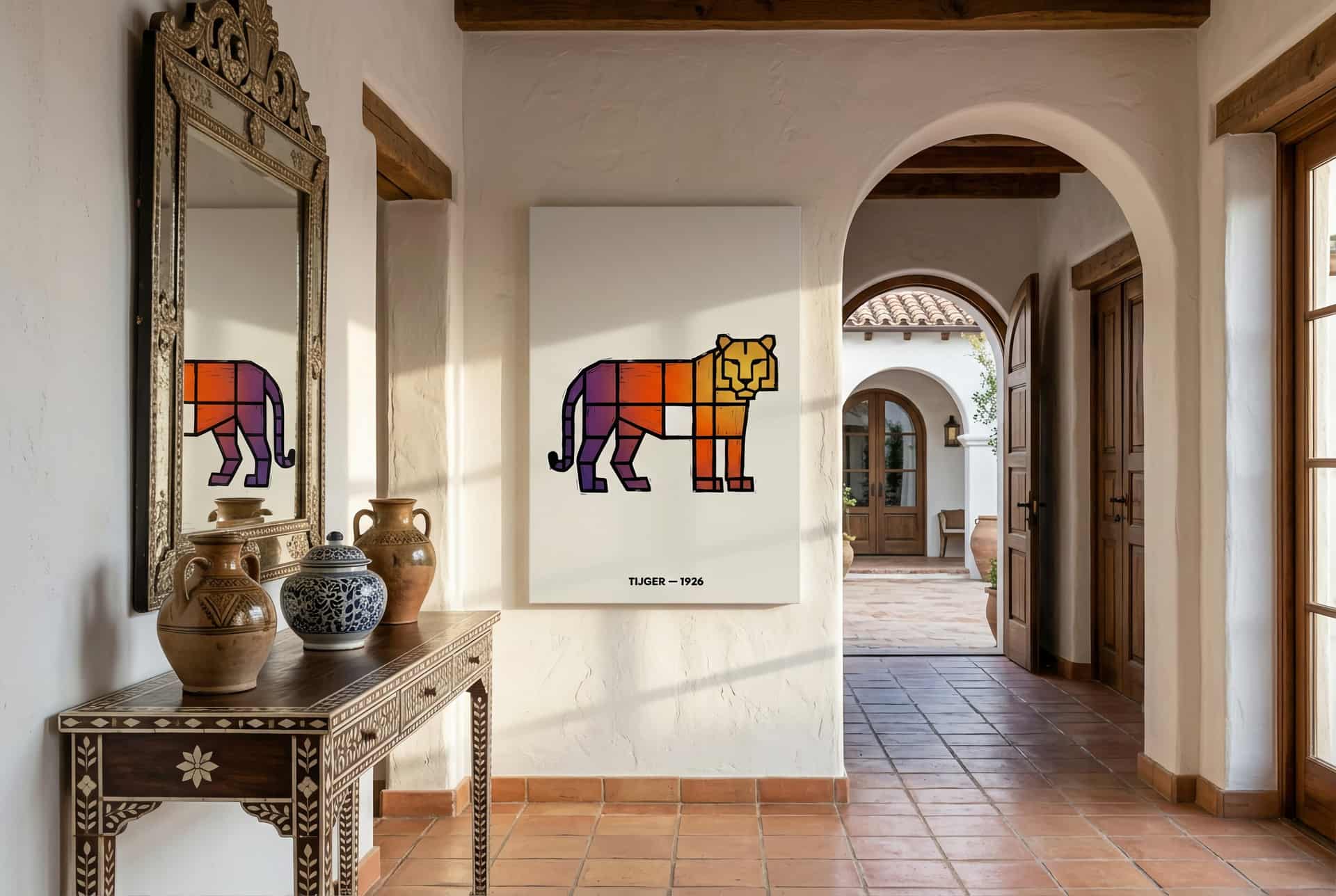 Canvas Tiger Sunset Grid – Hallway (mediterranean)