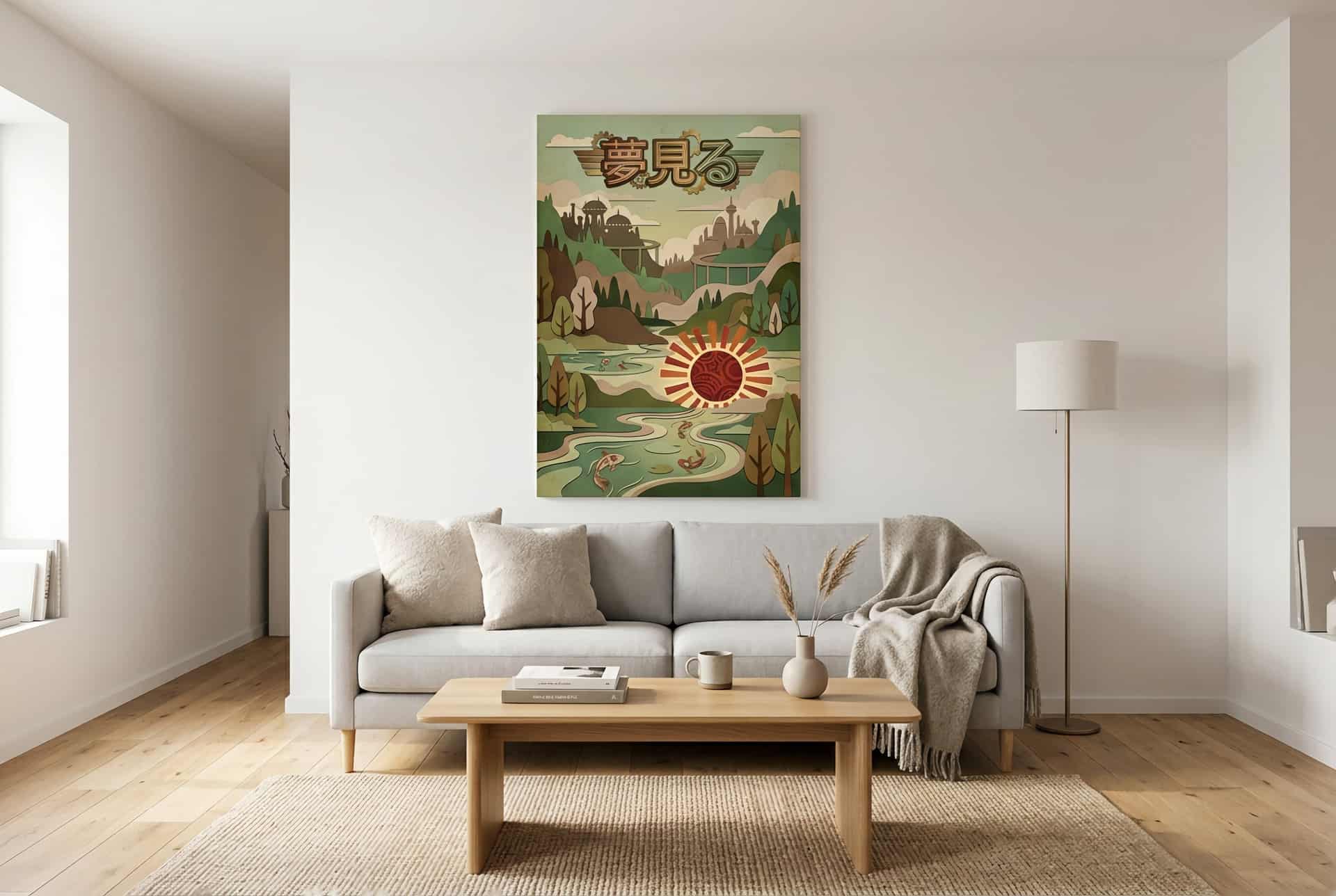 Canvas Koi and Red Sun – Living Room (scandinavian)